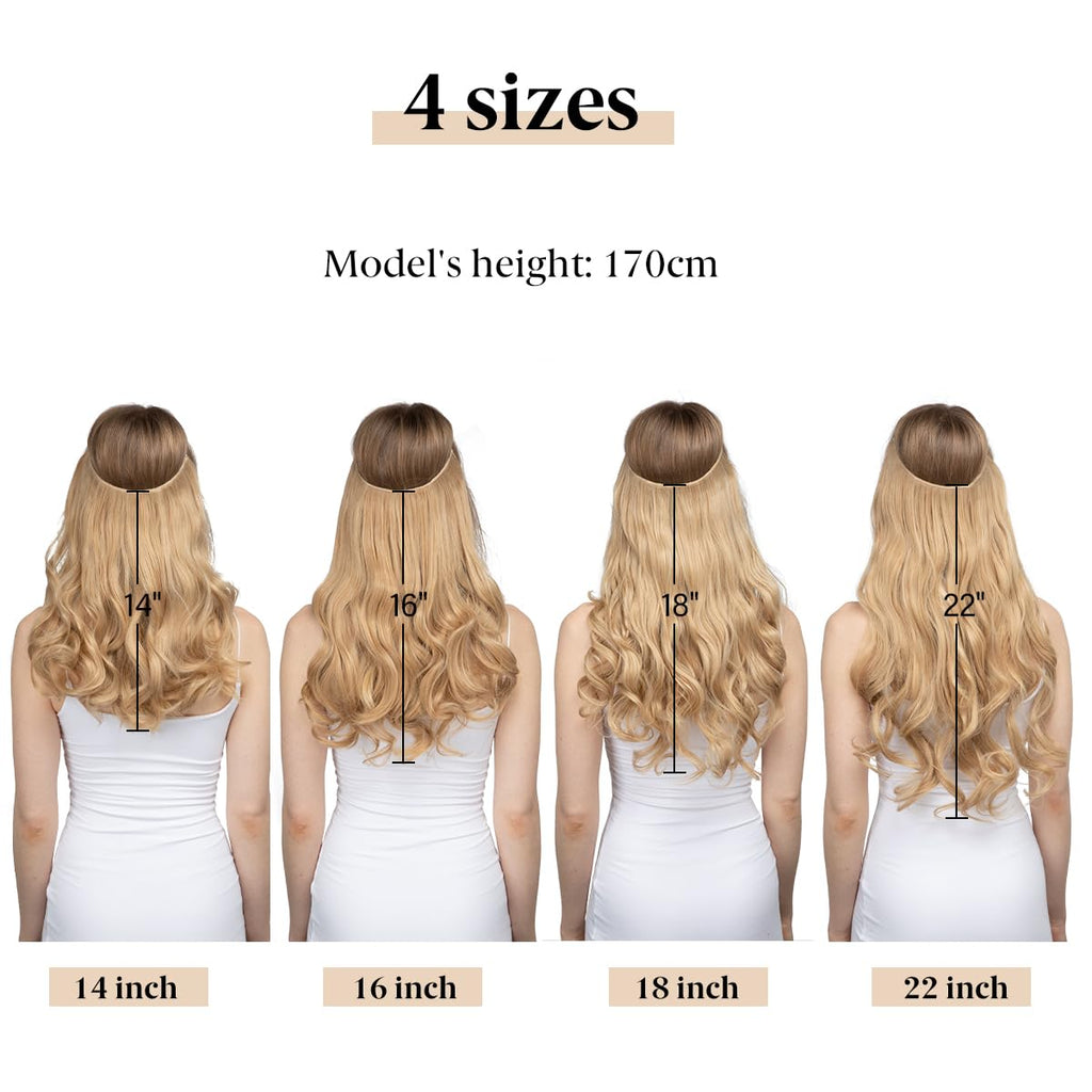 Invisible Wire Hair Extensions with 3 Clips Long Wavy Curly Synthetic Hairpiece for Women Adjustable Transparent Headband 18 Inch Chocolate
