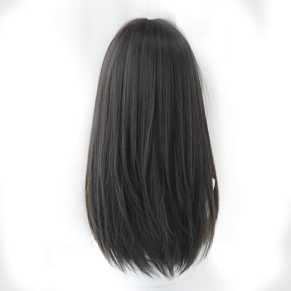 Long Black Straight Hair Wig with Bangs Synthetic High Density Long Hair Wig for Women (Black)