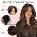 Long Wavy Highlight Brown Layered Wig with Curtain Bangs for Black Women Synthetic Ombre Brown Layered Wig Long Wavy Highlight Blonde Shaggy for Women 24 inch