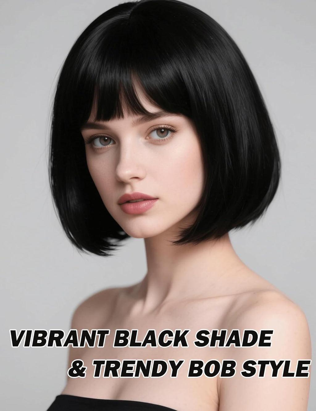 Black Bob Wig with Heart Sunglasses - Heat-Resistant, Synthetic Fiber, Adjustable and Natural Looking