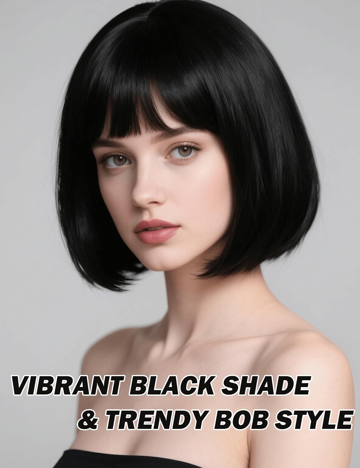 Black Bob Wig with Heart Sunglasses - Heat-Resistant, Synthetic Fiber, Adjustable and Natural Looking