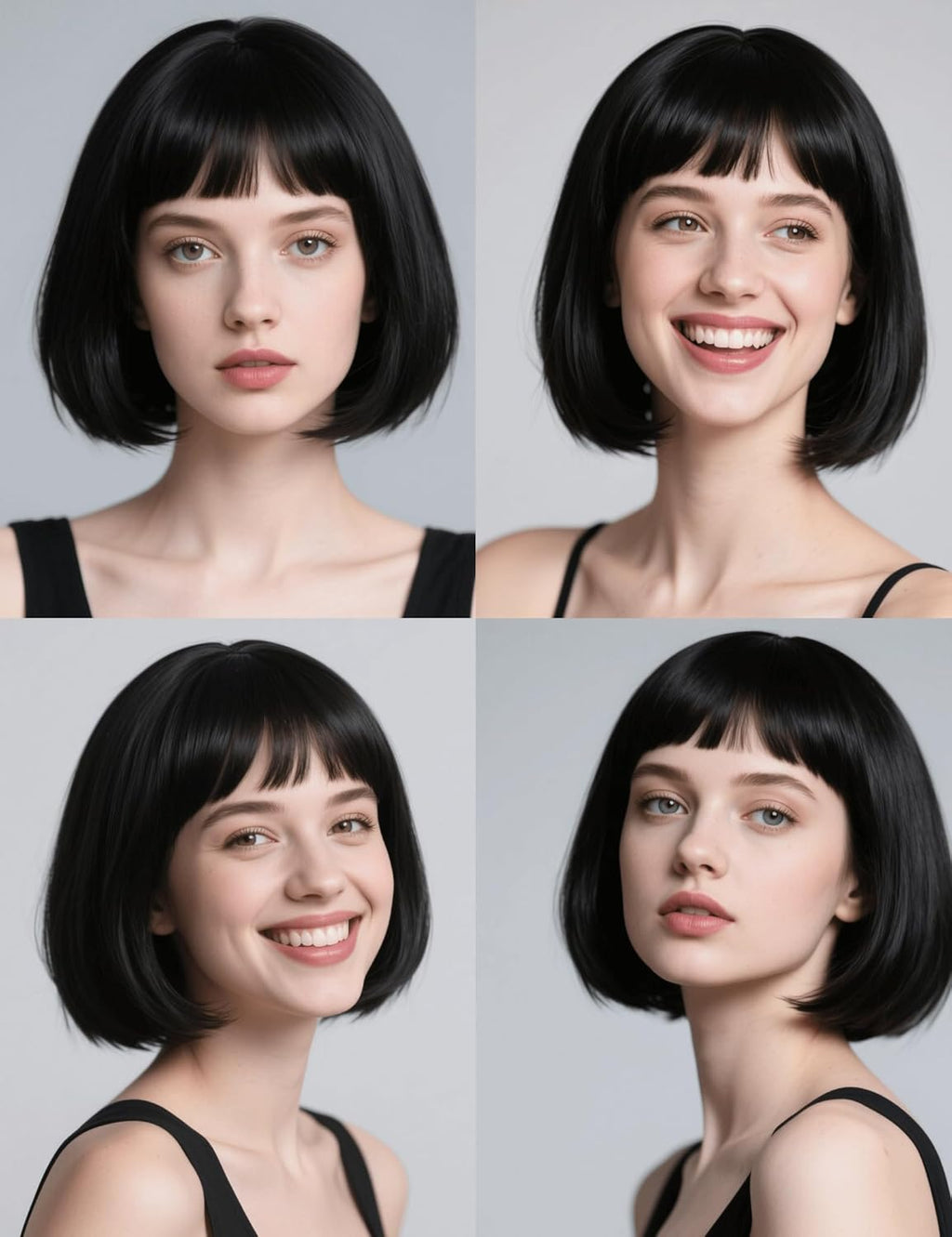 Black Bob Wig with Heart Sunglasses - Heat-Resistant, Synthetic Fiber, Adjustable and Natural Looking