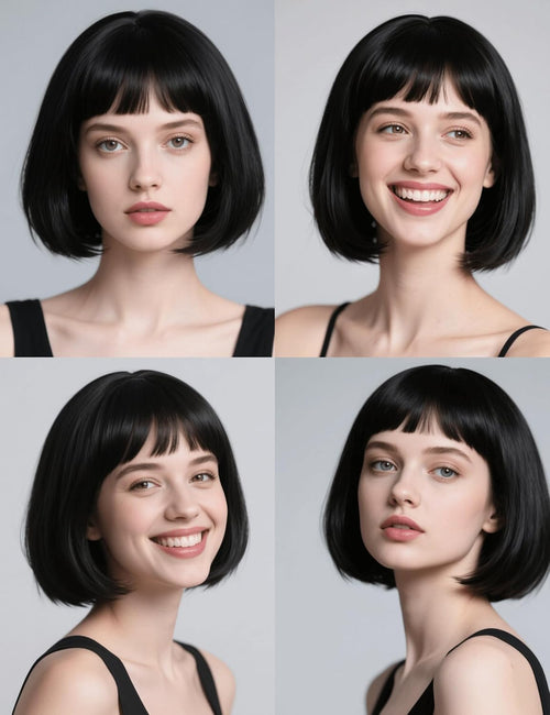 Black Bob Wig with Heart Sunglasses - Heat-Resistant, Synthetic Fiber, Adjustable and Natural Looking