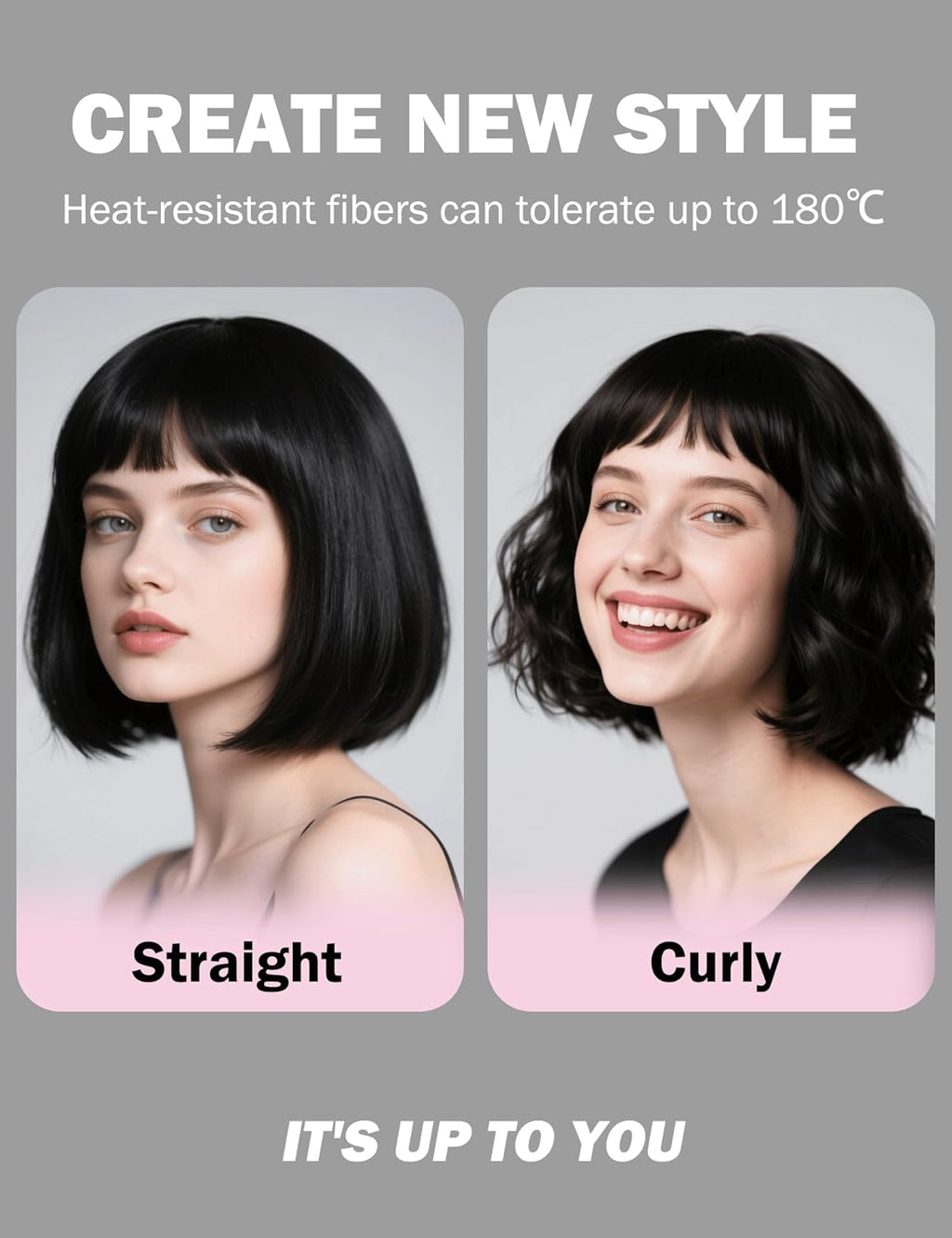 Black Bob Wig with Heart Sunglasses - Heat-Resistant, Synthetic Fiber, Adjustable and Natural Looking